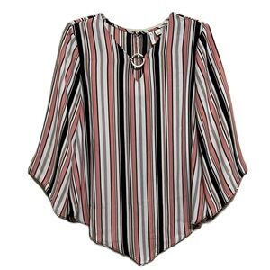 EST. 1946, Medium Bell Sleeves, Uneven Hem, Striped Keyhole Top, Multi Colors, S